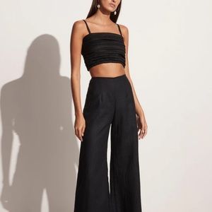 NWT Faithfull The Brand Ottavio Linen High Rise Wide Leg Pants in Black Size 4